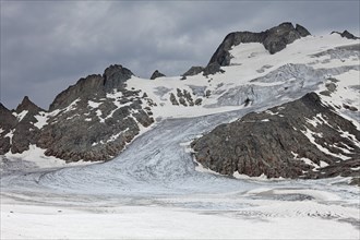 Melting glacier tongue of the Oberalpstock glacier flowing into the Cavardiras Glacier