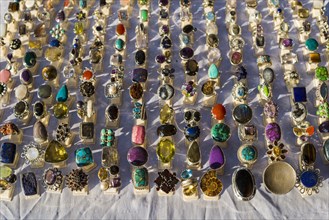 Different rings for sale at the weekly flea market