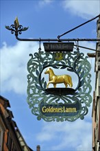 Hanging sign of 'Hotel Goldenes Lamm'