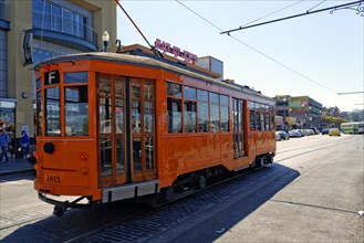 The historic streetcar of the F-line at Fisherman's Wharf