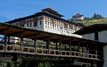 Cantilever bridge over the Paro Chhu River at Rinpung Dzong