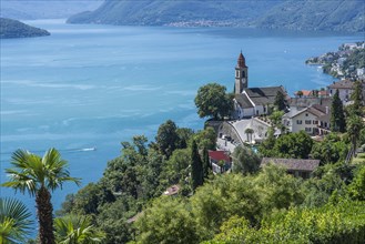 View over a village towards Lake Maggiore or Lago Maggiore