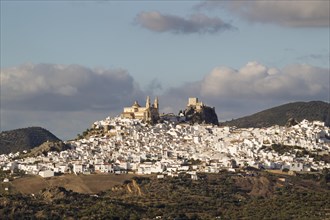 The hilltop White Town of Olvera with La Encarnacion church and the Moorish castle