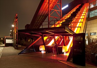 Illuminated gangway to the Ruhr Museum at the Zeche Zollverein Coal Mine Shaft XII