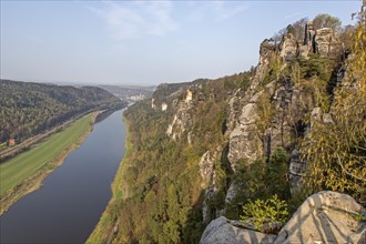 Views over the Elbe River from the Bastei rock formation