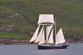 The Dutch two-masted Topschoner Wylde Swan sailing on Loch Broom