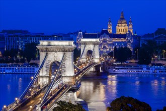 Chain Bridge with St. Stephen's Basilica at the blue hour