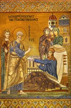 Byzantine mosaic of Tabitha being raised from the dead by Saint Peter