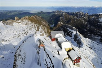 Alter Saentis mountain inn on the summit of Saentis Mountain in winter