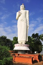 Giant Buddha statue in front of a monastery