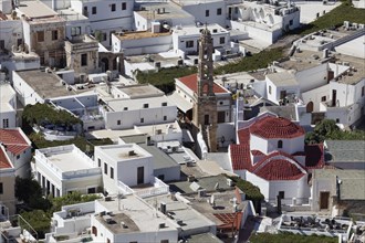 Roofs of the town of Lindos with Panagia Church