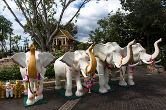 Elephant sculptures at the staircase to the Sarn Tay Pa Ruk