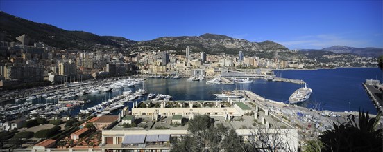 Panorama of Monaco with Port Hercule and the district of Monte-Carlo