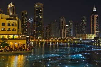 Lake Burj Khalifa and Downtown at Night