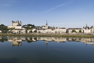 Loire river and the historic centre of Saumur with the castle and the Church of Saint-Pierre