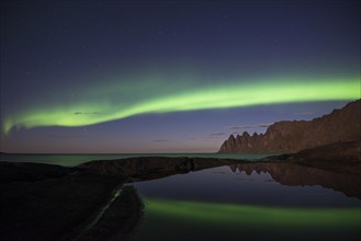 Northern lights or aurora borealis with reflection in the water