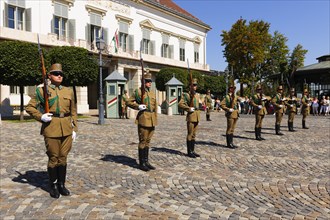 Changing of the guards in front of the Presidential Palace Sandor Palace on Castle Hill