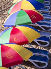 Colourful umbrellas on the beach of Rodney Bay