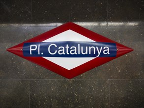 Sign of the Plaza Catalunya metro station