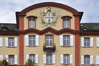 Lake Constance facing facade of the German Order castle with the coat of arms of the Teutonic Knights