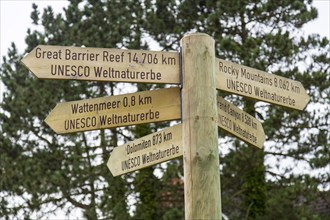 Signposts pointing to various UNESCO World Heritage Sites