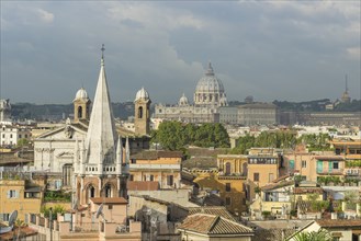 Cityscape with St. Peter's Basilica seen from Viale della Trinita dei Monti street