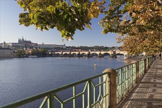 View over the Vltava River to Charles Bridge and Hradcany