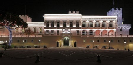 Prince's Palace of Monaco at Christmas time in the evening