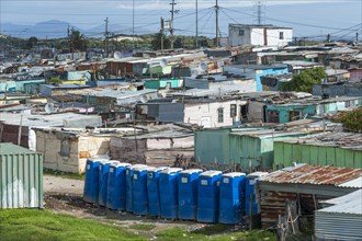 A row of public toilets in Khayelitsha township