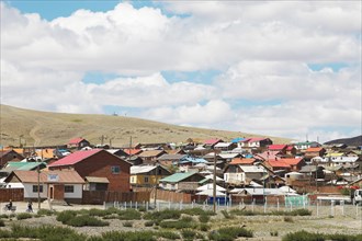 Yurts and colorful houses in the Aimag centre of Arvaikheel