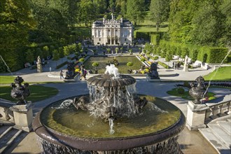 Terrace gardens with the Naiad fountain in the grounds of Schloss Linderhof Palace