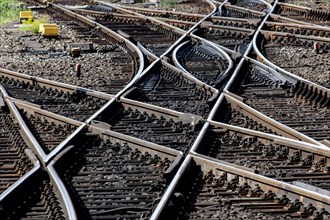 Tracks and railway switches of the Deutsche Bahn AG at Frankfurt main station