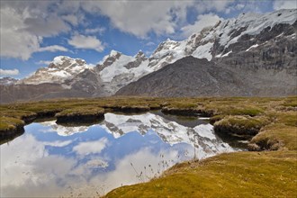 Mountain landscape of the Cordillera Huayhuash with reflection