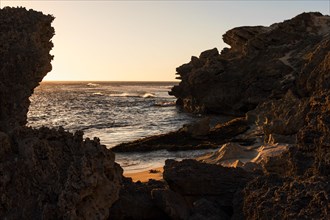 Coastal sandstone formations in evening light
