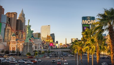Street Las Vegas Strip with New York New York Hotel and MGM Grand Hotel