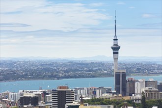 Skyline of Auckland with Skytower and Takapuna at the rear