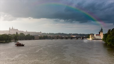 Vltava River during a thunderstorm and rain