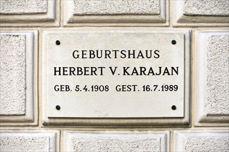 Plaque at the birthplace of the conductor Herbert von Karajan