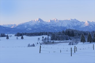 Tannheim Mountains at sunrise in winter