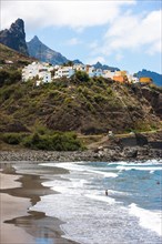 Cliffs in the Anaga Mountains with the Playa de Roque de las Bodegas beach