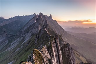 Mountain ridge in the Alpstein range in evening light