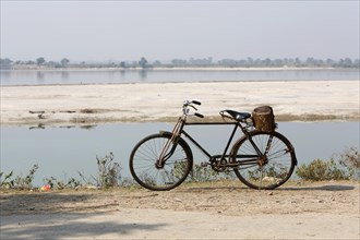 Bicycle on the banks of the Kosi or Koshi River