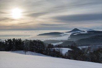 Winter in Hegau with the volcanic cones of Hohenhewen