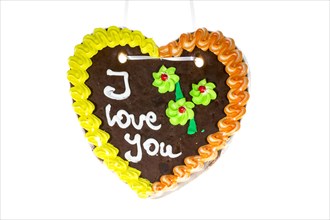 Gingerbread heart with the writing 'I love you'