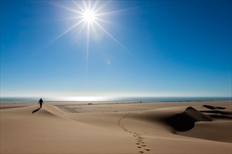 Man walking in the dune belt of Long Beach