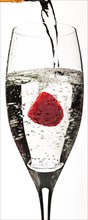 Raspberry in a champagne glass