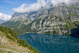 Oeschinen Lake in a UNESCO World Natural Heritage Site of the Swiss Alps