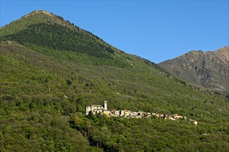 The hamlet of Sant'Agata at Cannobio in a deciduous forest on a mountain slope