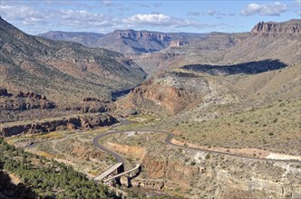 Valley of the Salt River Canyon and Highway 60 with bridges