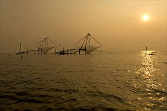 Chinese fishing nets at sunrise